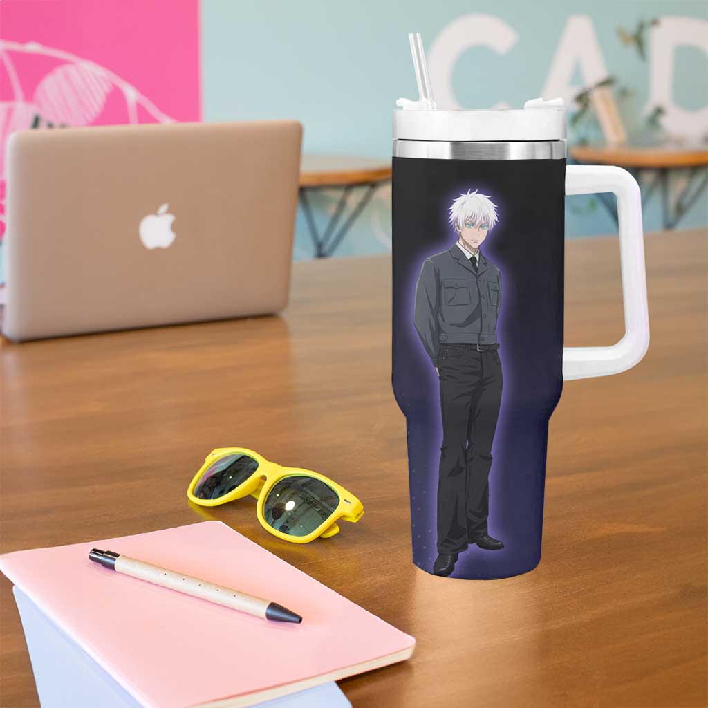 Gojo Satoru Tumbler With Handle Bold Anime Poster Style