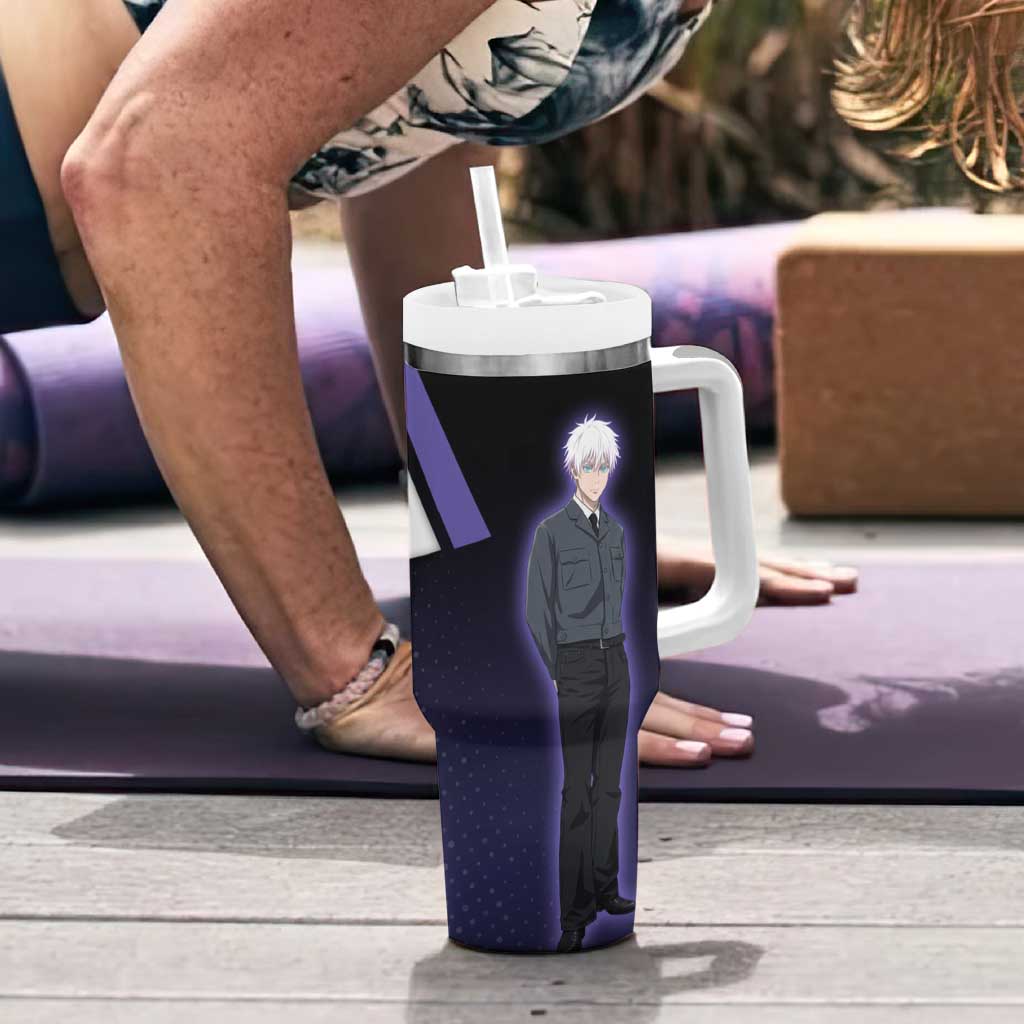 Gojo Satoru Tumbler With Handle Bold Anime Poster Style