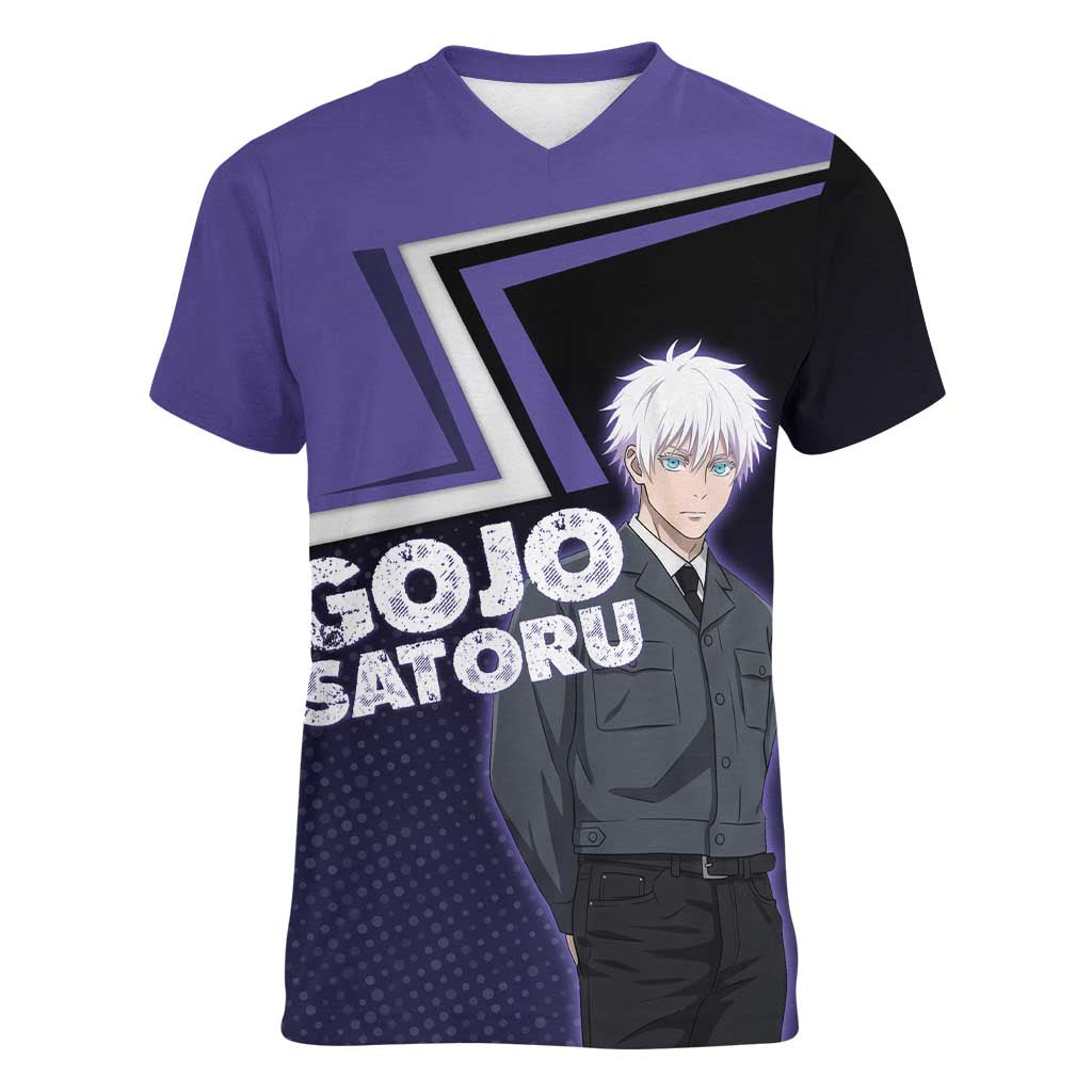 Gojo Satoru Women V-Neck T-Shirt Bold Anime Poster Style