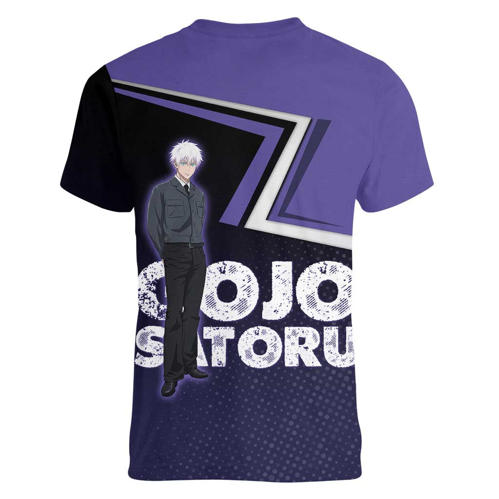 Gojo Satoru Women V-Neck T-Shirt Bold Anime Poster Style