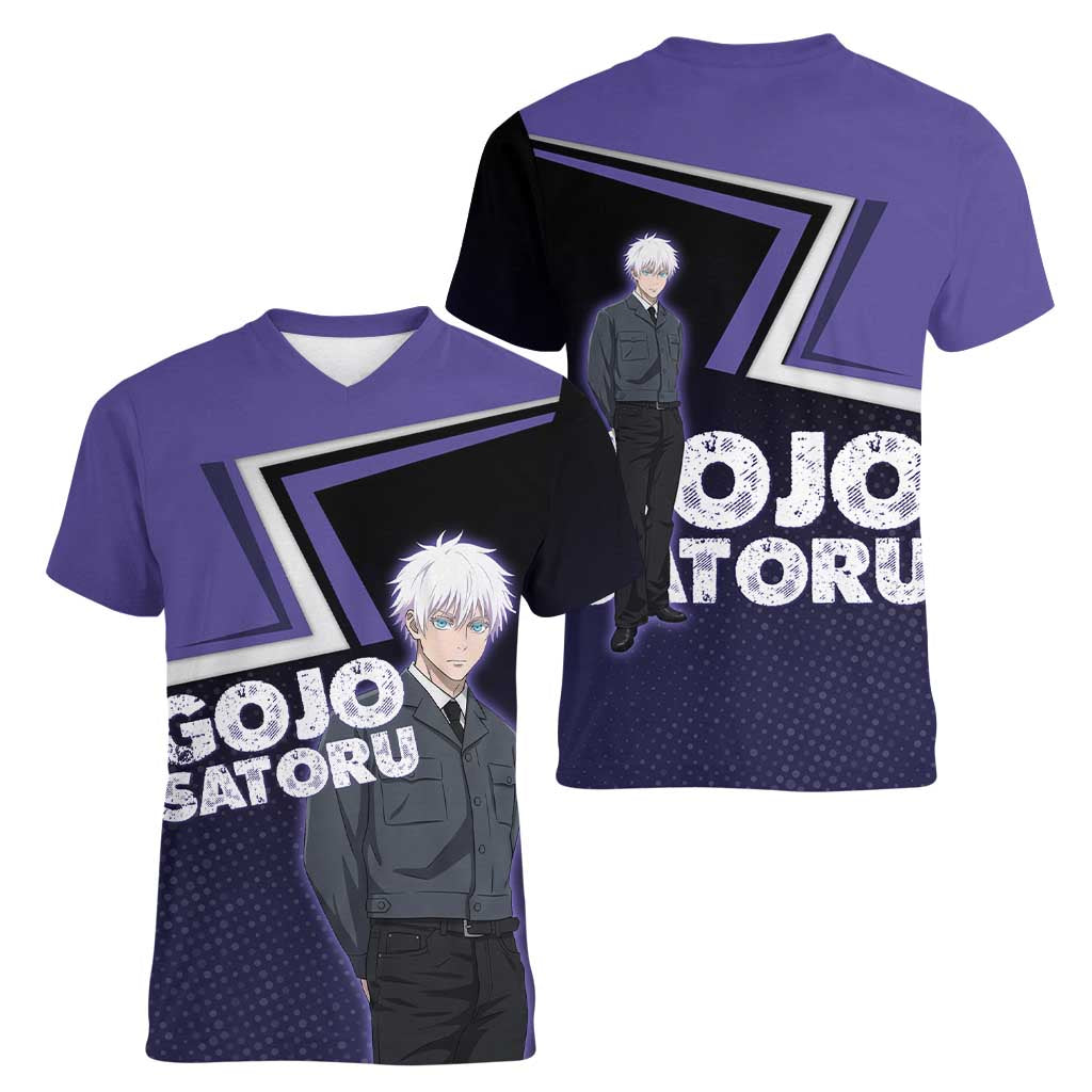 Gojo Satoru Women V-Neck T-Shirt Bold Anime Poster Style