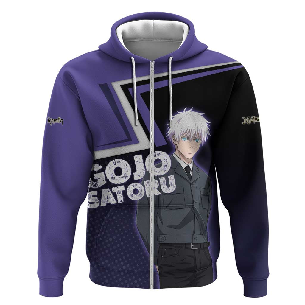 Gojo Satoru Zip Hoodie Bold Anime Poster Style