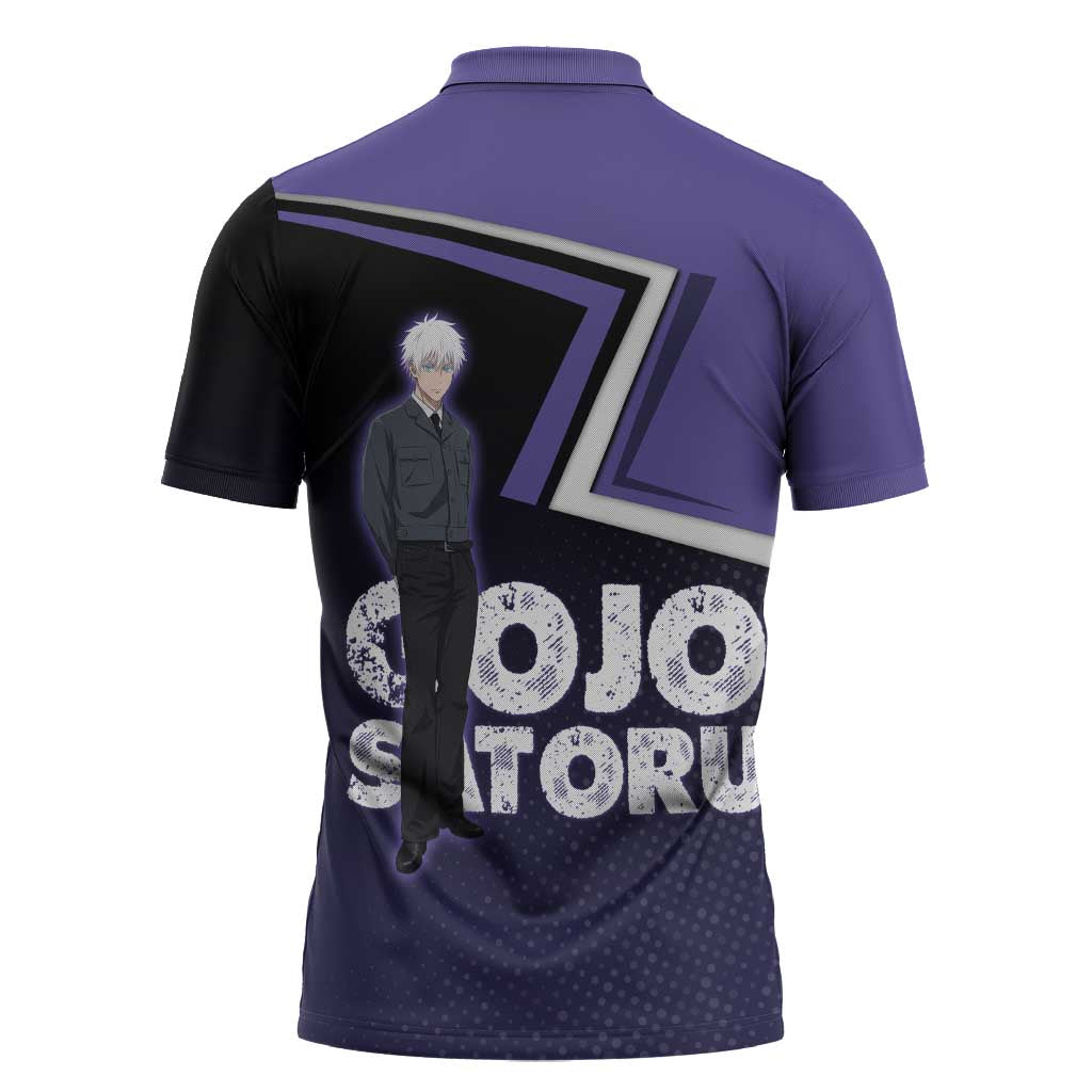 Gojo Satoru Zipper Polo Shirt Bold Anime Poster Style
