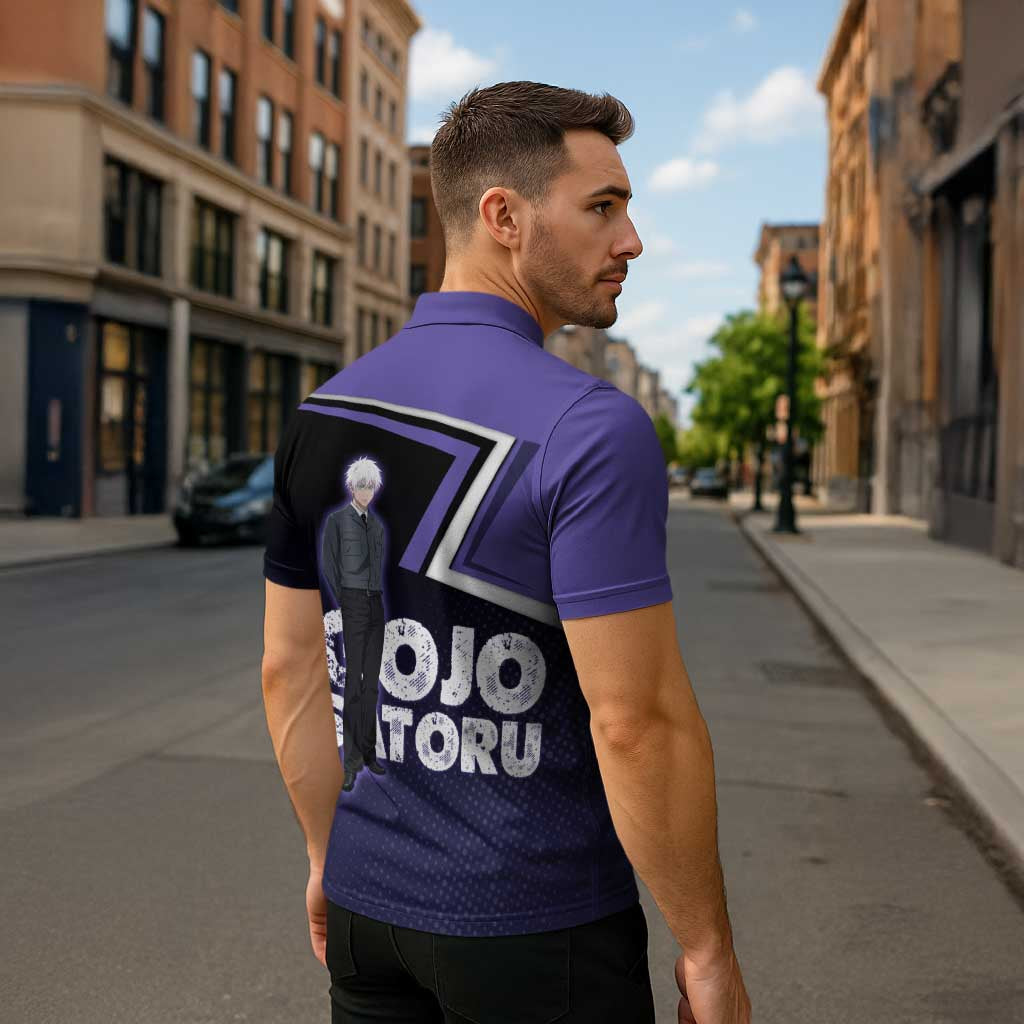 Gojo Satoru Zipper Polo Shirt Bold Anime Poster Style