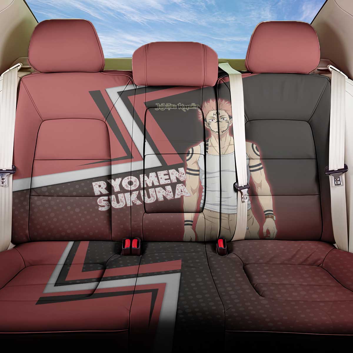 Ryomen Sukuna Back Car Seat Cover Grunge Anime Poster Style