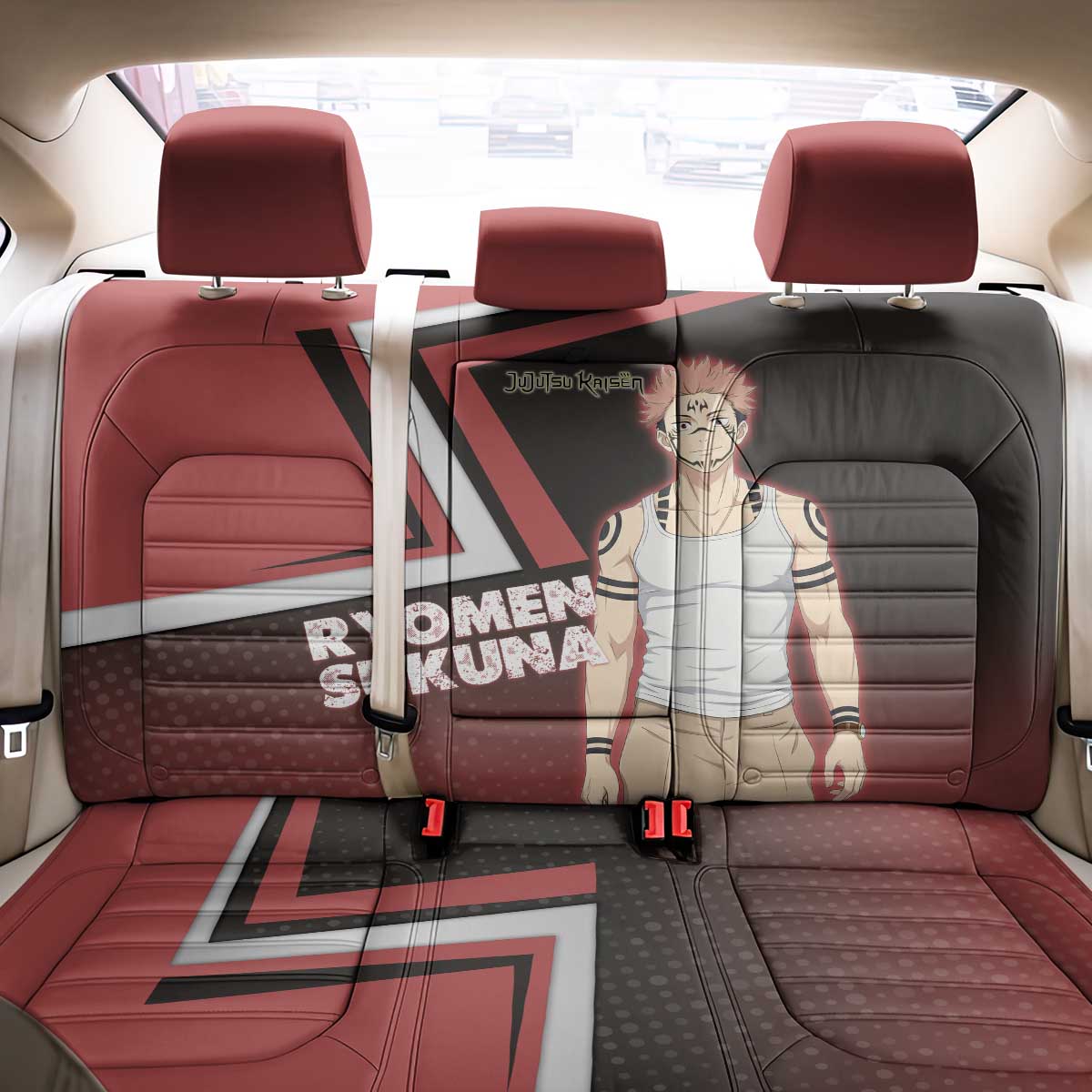 Ryomen Sukuna Back Car Seat Cover Grunge Anime Poster Style