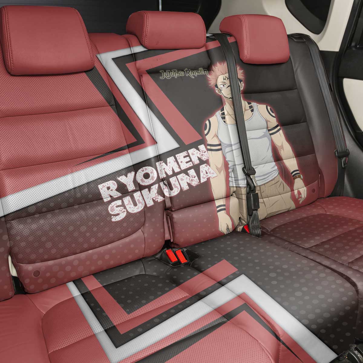 Ryomen Sukuna Back Car Seat Cover Grunge Anime Poster Style