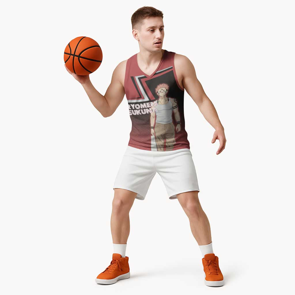 Ryomen Sukuna Basketball Jersey Grunge Anime Poster Style