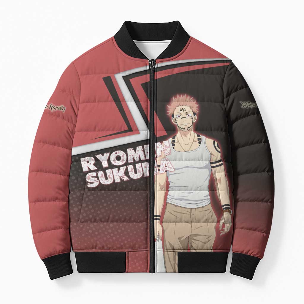Ryomen Sukuna Bomber Puffer Jacket Grunge Anime Poster Style