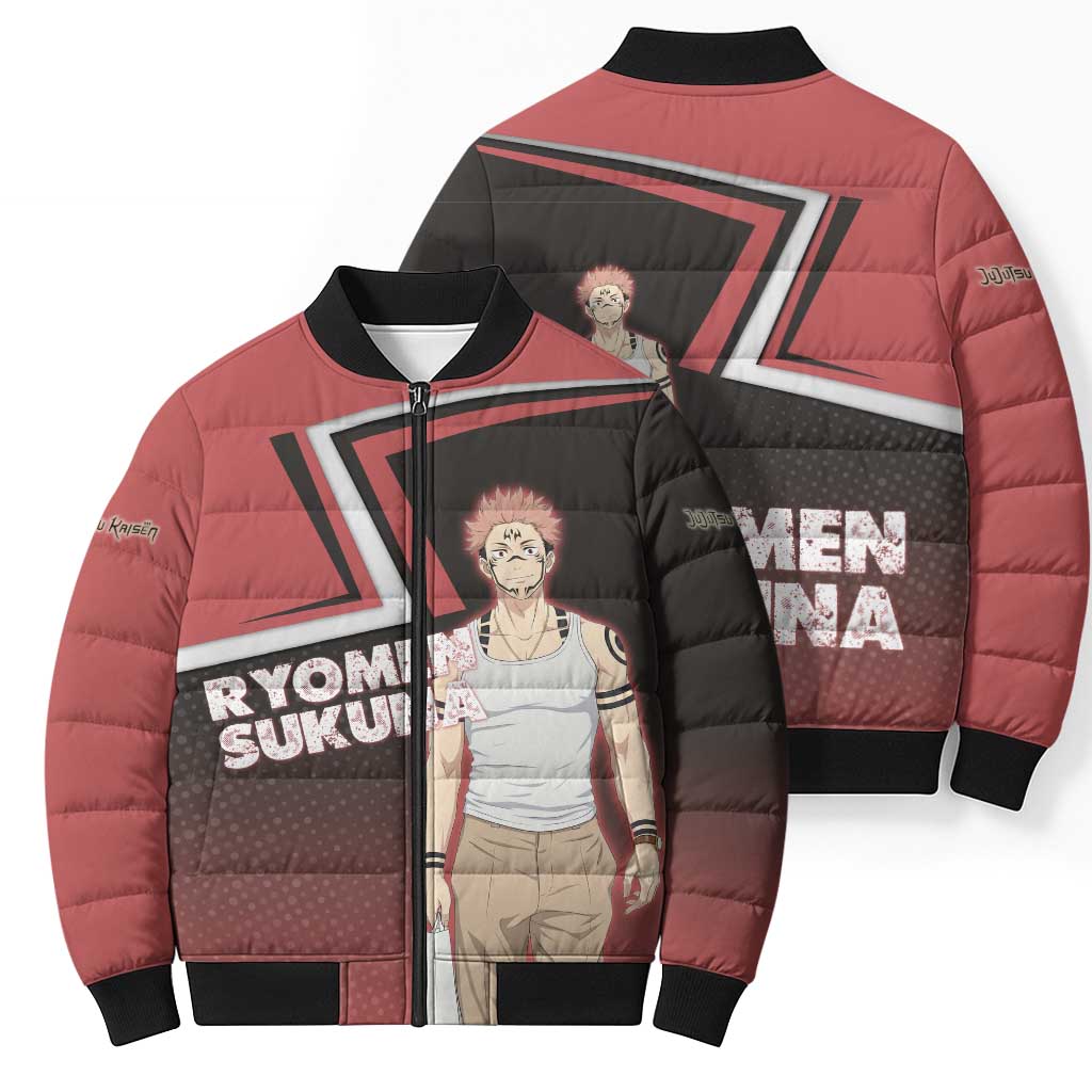 Ryomen Sukuna Bomber Puffer Jacket Grunge Anime Poster Style