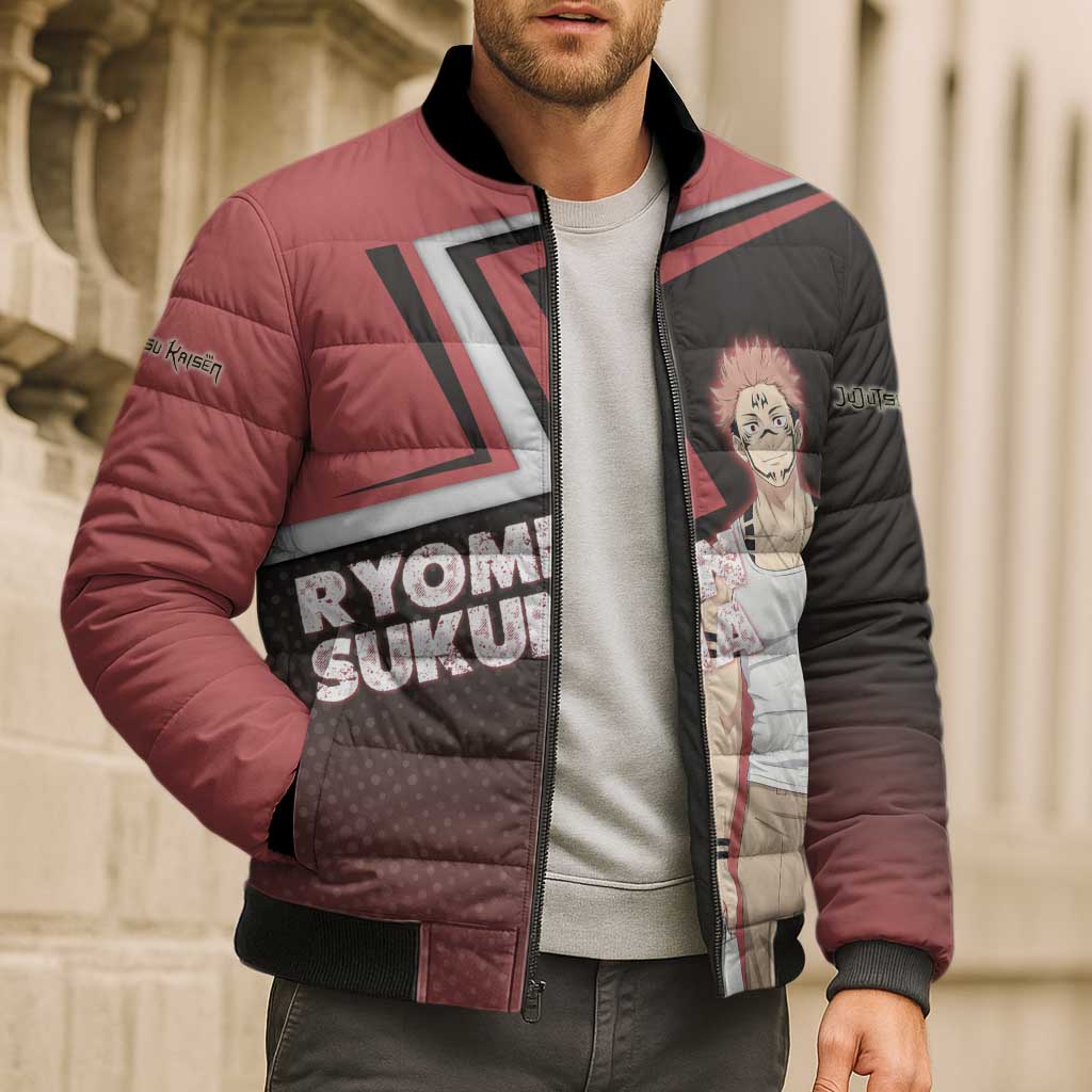 Ryomen Sukuna Bomber Puffer Jacket Grunge Anime Poster Style