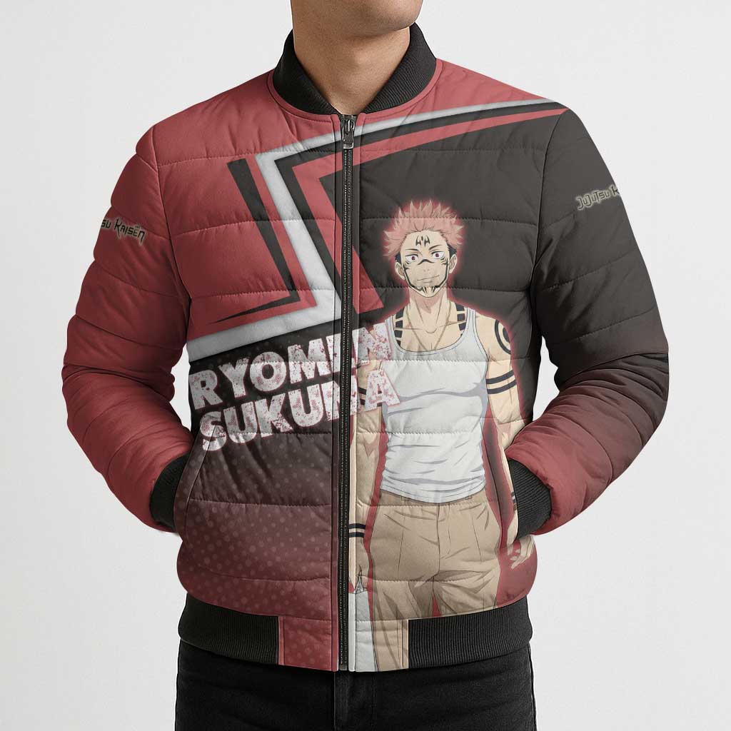 Ryomen Sukuna Bomber Puffer Jacket Grunge Anime Poster Style
