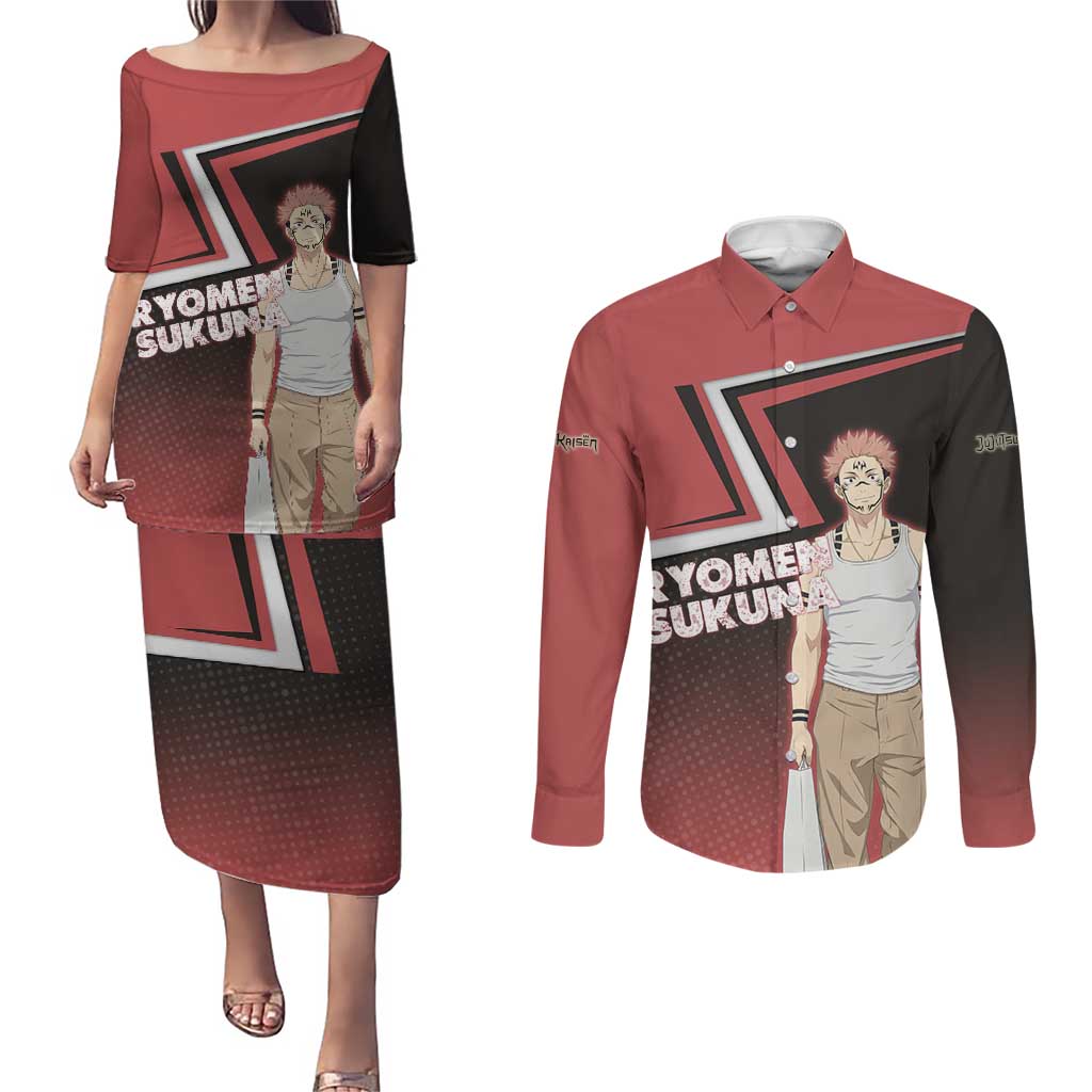 Ryomen Sukuna Couples Matching Puletasi and Long Sleeve Button Shirt Grunge Anime Poster Style