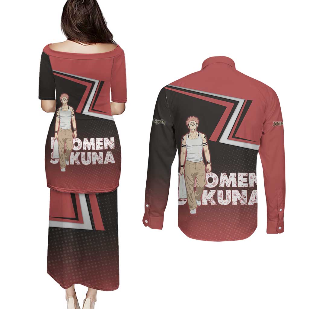 Ryomen Sukuna Couples Matching Puletasi and Long Sleeve Button Shirt Grunge Anime Poster Style