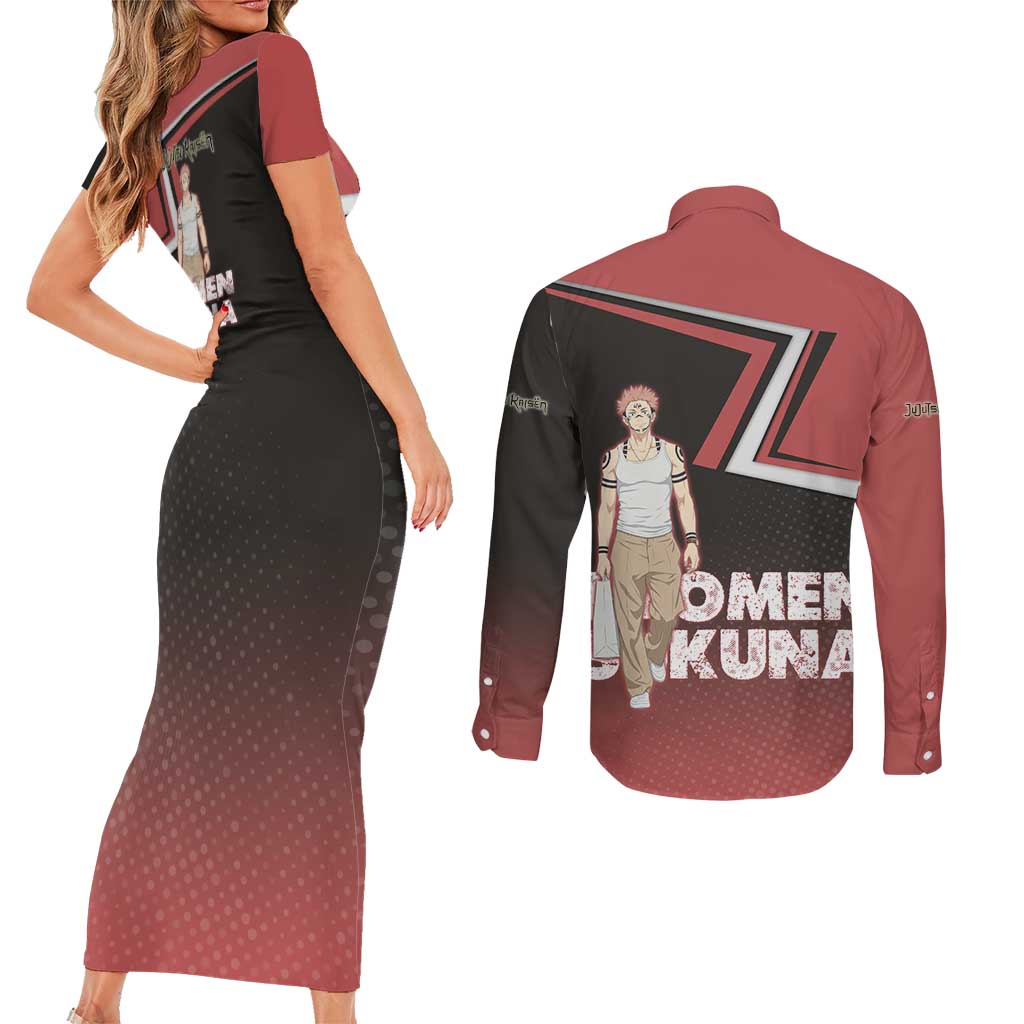 Ryomen Sukuna Couples Matching Short Sleeve Bodycon Dress and Long Sleeve Button Shirt Grunge Anime Poster Style
