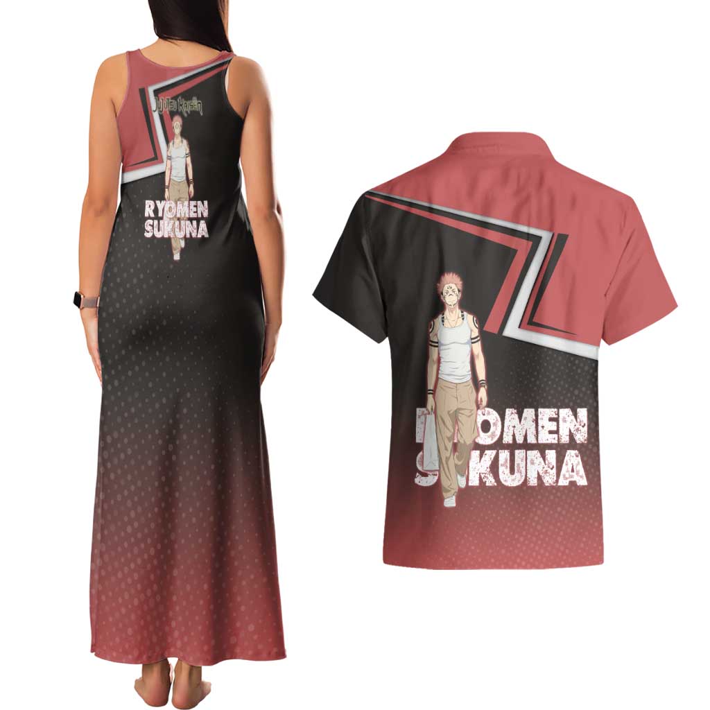 Ryomen Sukuna Couples Matching Tank Maxi Dress and Hawaiian Shirt Grunge Anime Poster Style