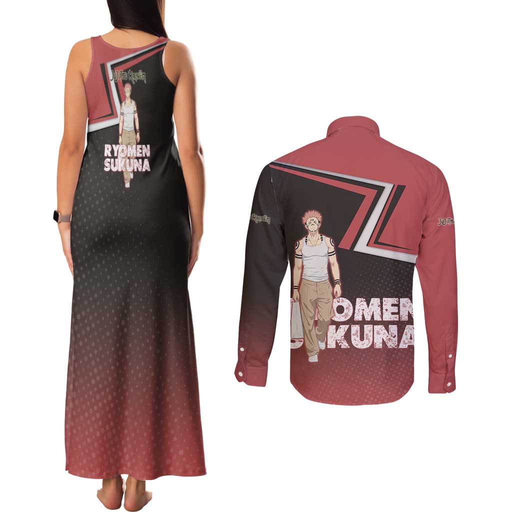 Ryomen Sukuna Couples Matching Tank Maxi Dress and Long Sleeve Button Shirt Grunge Anime Poster Style