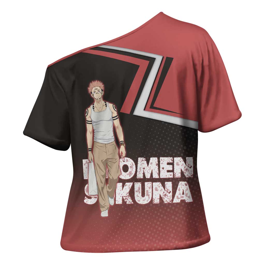 Ryomen Sukuna Cross Shoulder Shirt Grunge Anime Poster Style