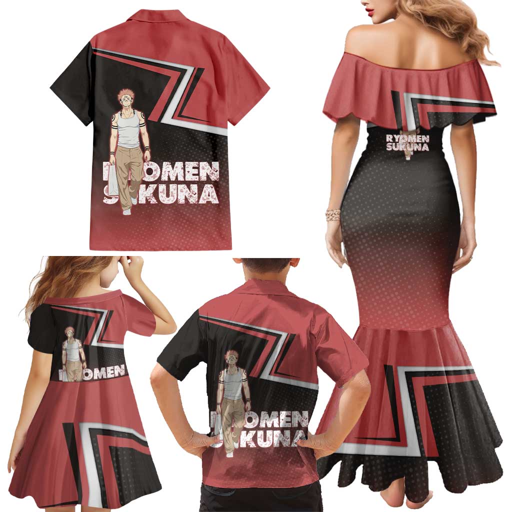 Ryomen Sukuna Family Matching Mermaid Dress and Hawaiian Shirt Grunge Anime Poster Style