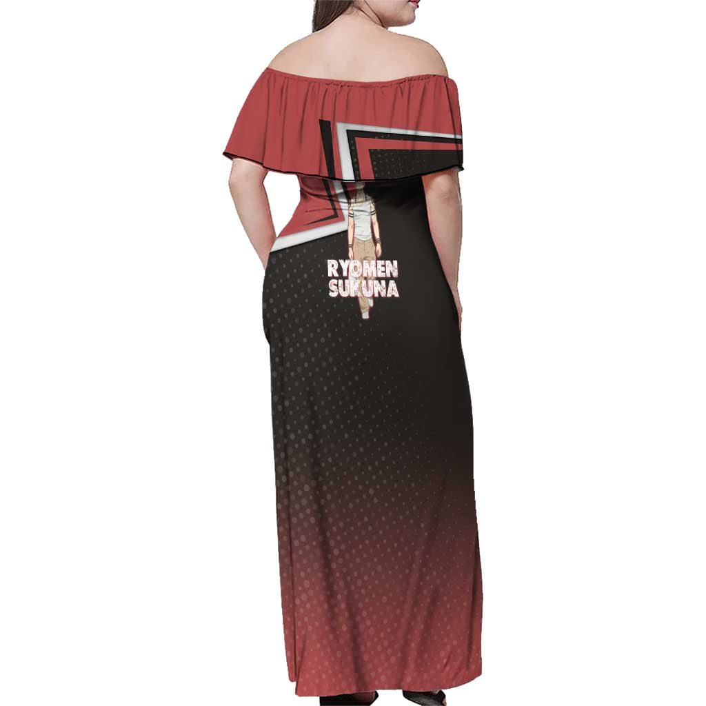 Ryomen Sukuna Family Matching Off Shoulder Maxi Dress and Hawaiian Shirt Grunge Anime Poster Style