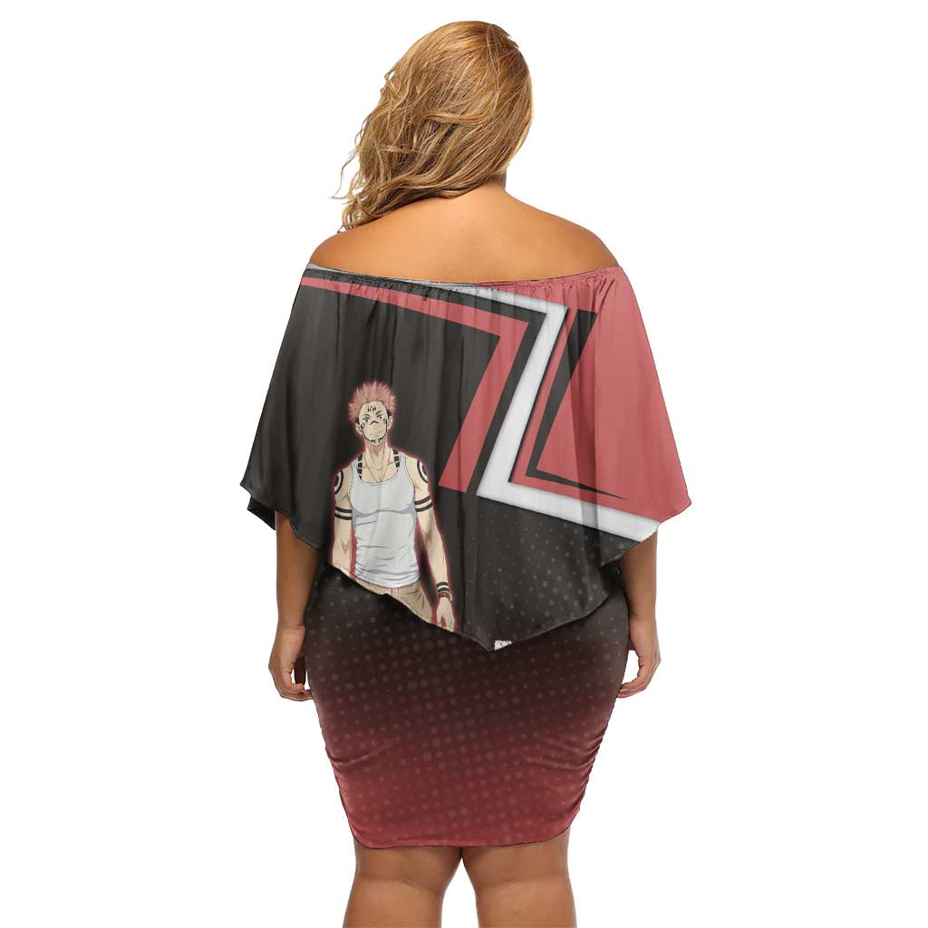 Ryomen Sukuna Family Matching Off Shoulder Short Dress and Hawaiian Shirt Grunge Anime Poster Style