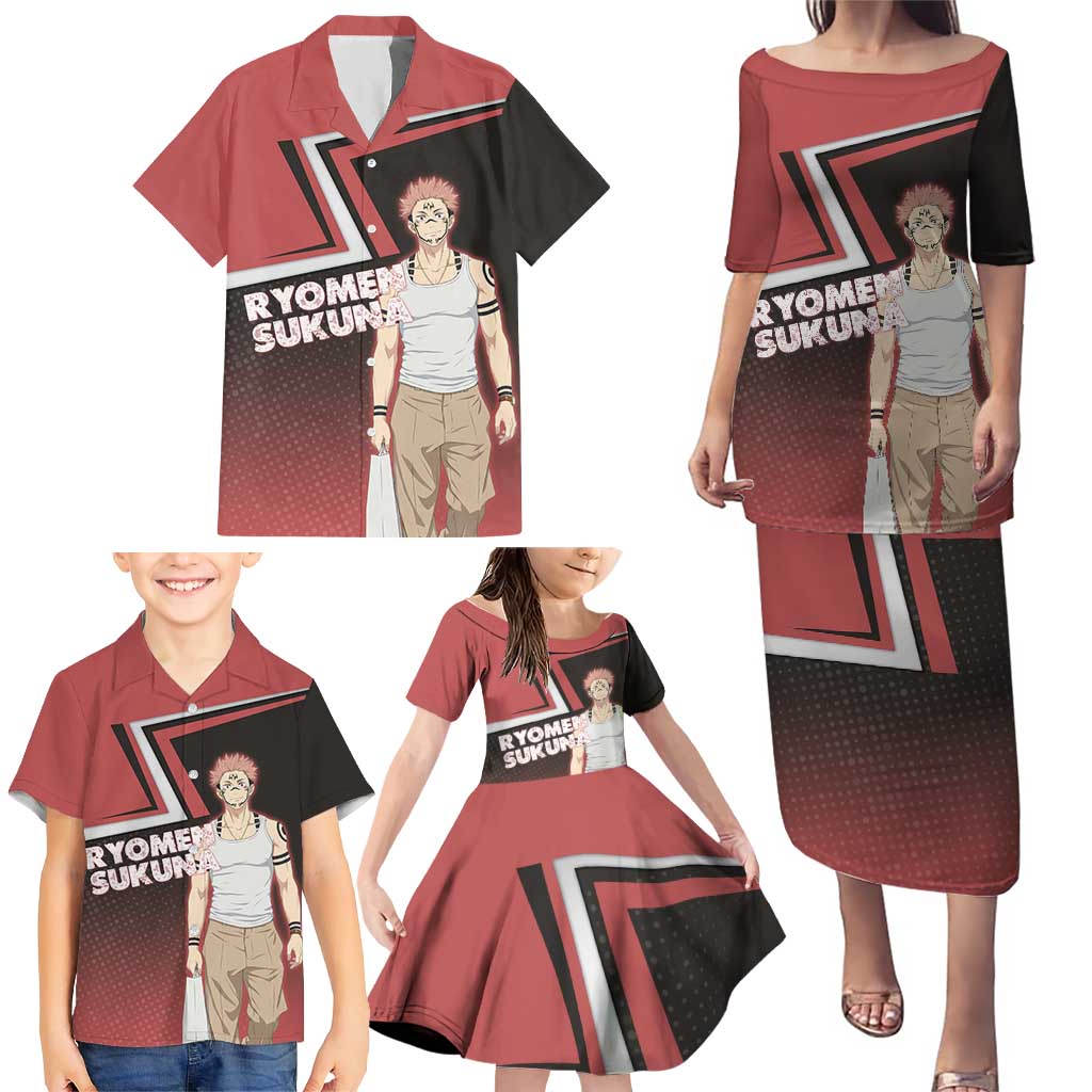 Ryomen Sukuna Family Matching Puletasi and Hawaiian Shirt Grunge Anime Poster Style