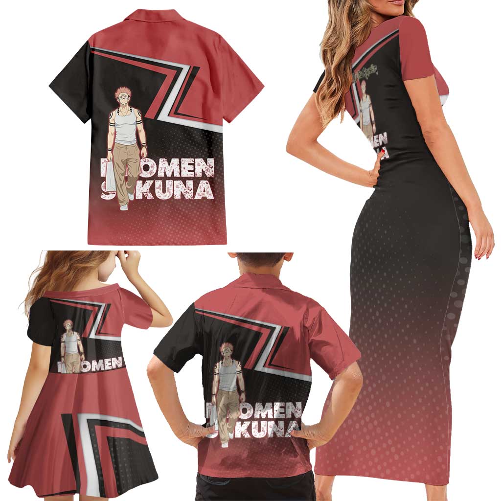 Ryomen Sukuna Family Matching Short Sleeve Bodycon Dress and Hawaiian Shirt Grunge Anime Poster Style