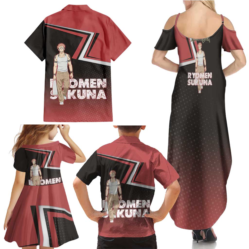 Ryomen Sukuna Family Matching Summer Maxi Dress and Hawaiian Shirt Grunge Anime Poster Style
