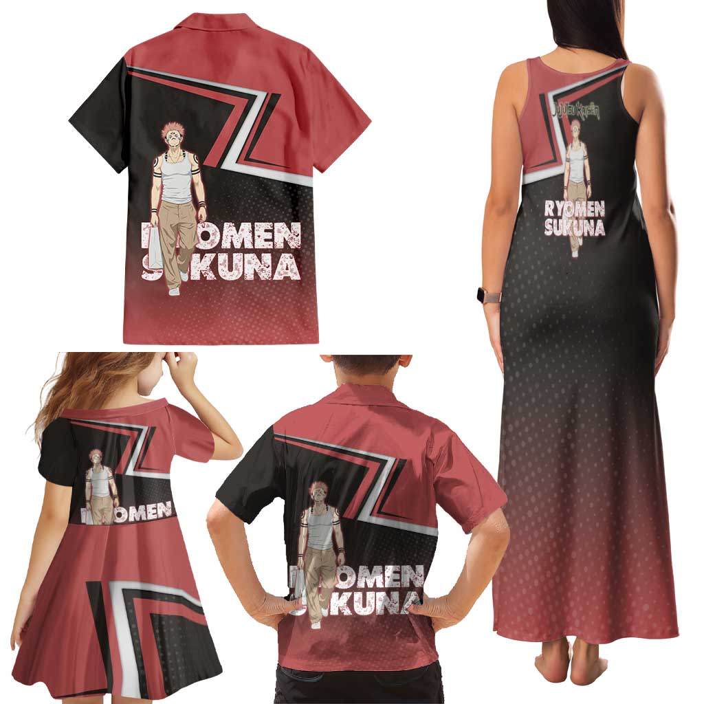 Ryomen Sukuna Family Matching Tank Maxi Dress and Hawaiian Shirt Grunge Anime Poster Style