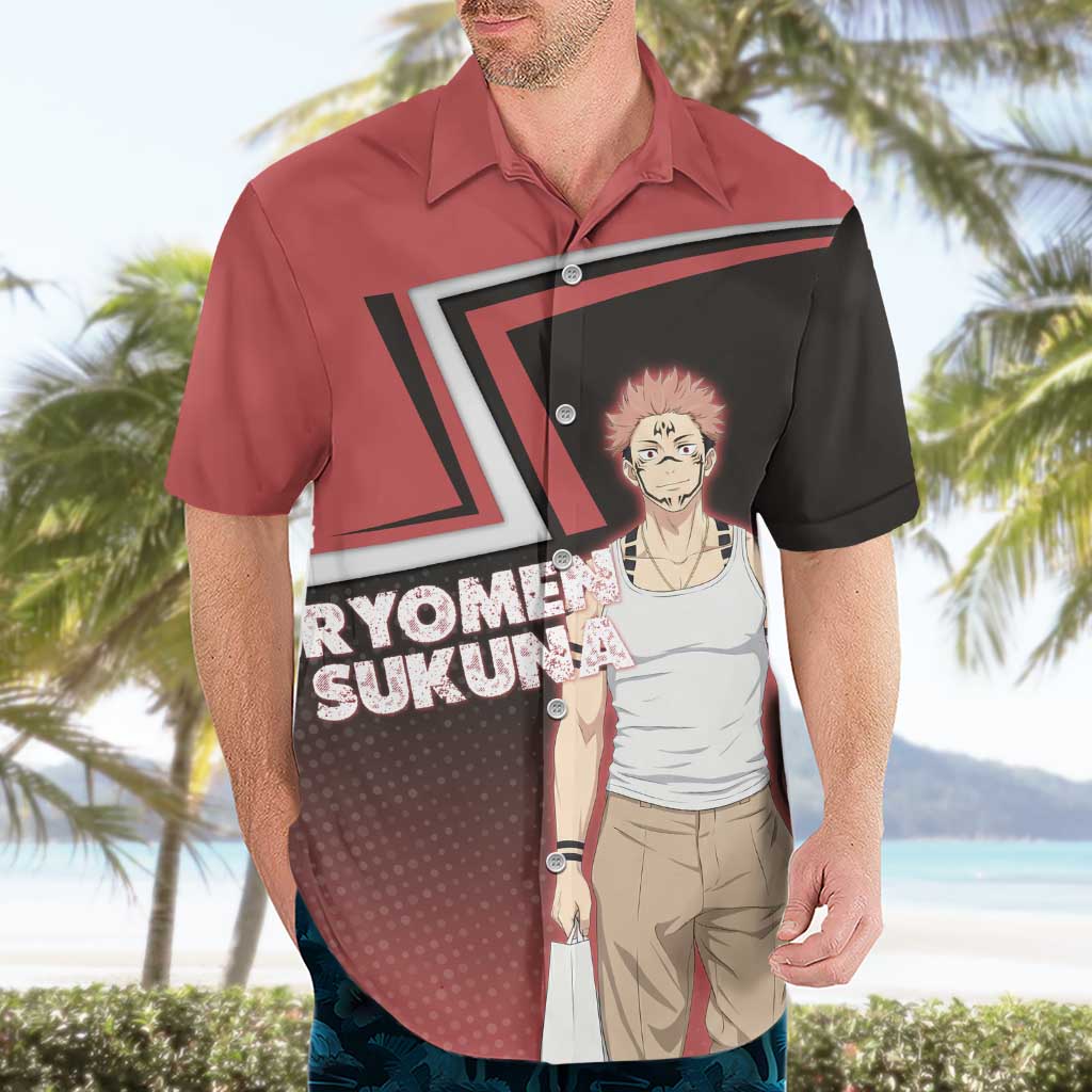 Ryomen Sukuna Hawaiian Shirt Grunge Anime Poster Style