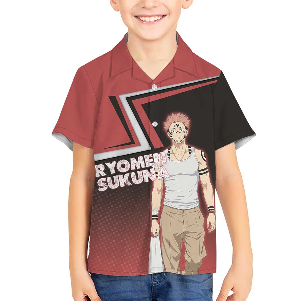 Ryomen Sukuna Hawaiian Shirt Grunge Anime Poster Style