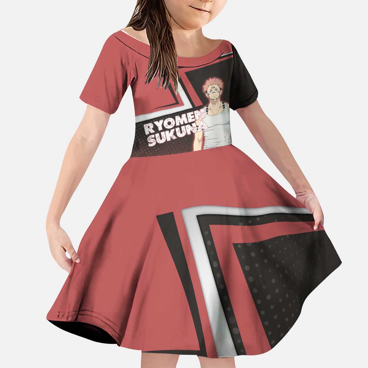 Ryomen Sukuna Kid Short Sleeve Dress Grunge Anime Poster Style