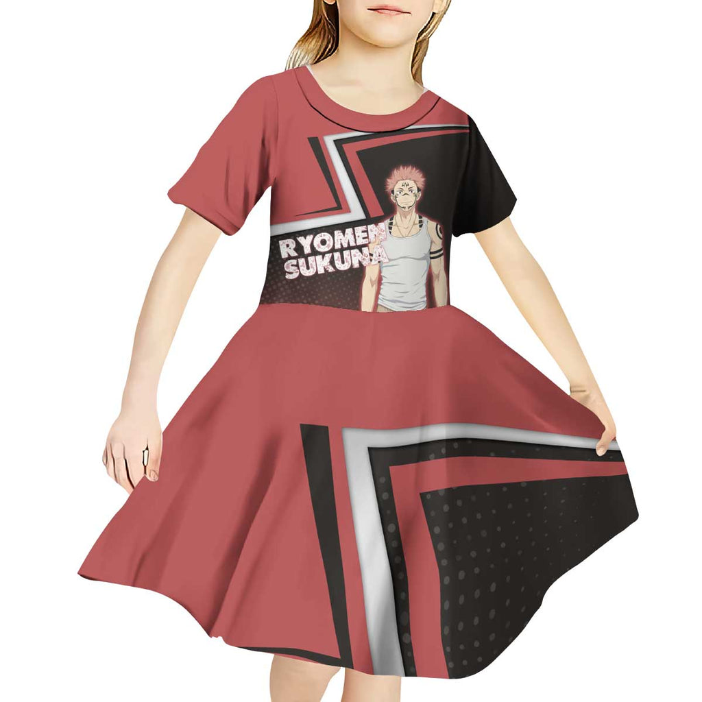 Ryomen Sukuna Kid Short Sleeve Dress Grunge Anime Poster Style