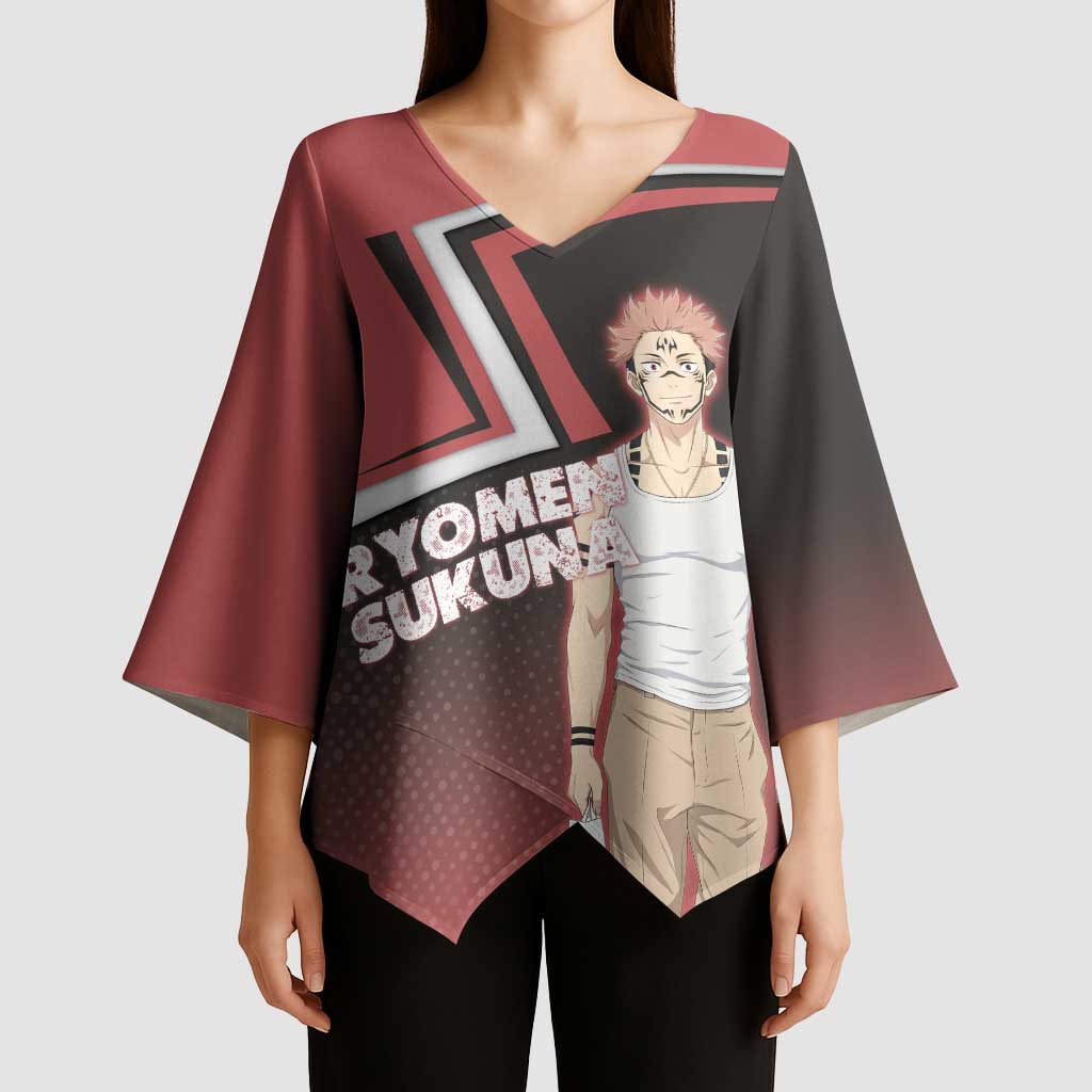 Ryomen Sukuna Kimono Sleeve Blouse Grunge Anime Poster Style