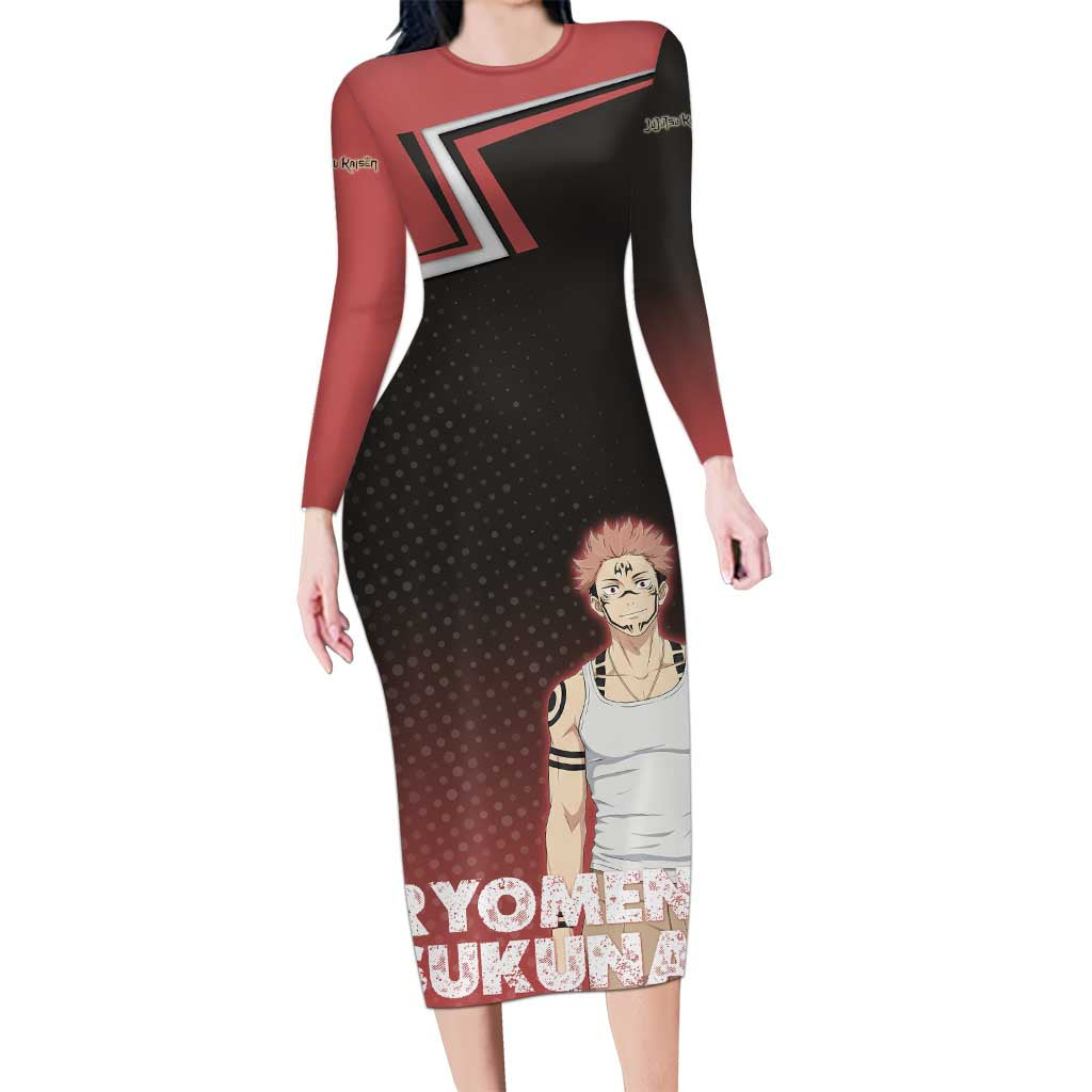 Ryomen Sukuna Long Sleeve Bodycon Dress Grunge Anime Poster Style