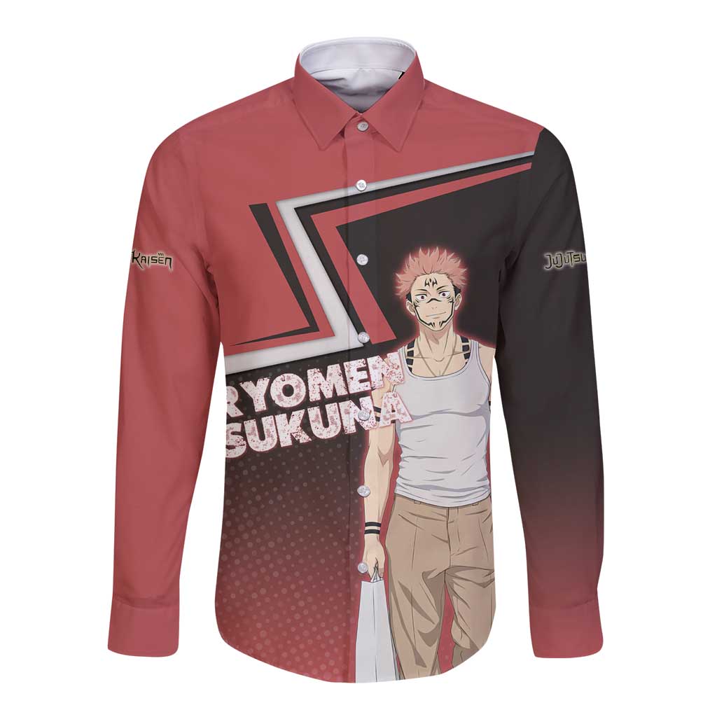 Ryomen Sukuna Long Sleeve Button Shirt Grunge Anime Poster Style