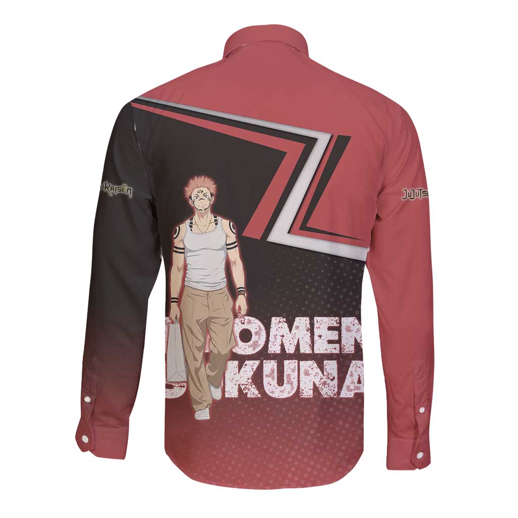 Ryomen Sukuna Long Sleeve Button Shirt Grunge Anime Poster Style