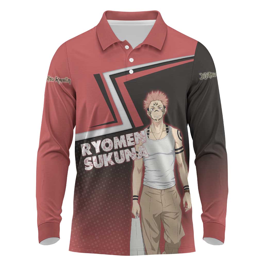 Ryomen Sukuna Long Sleeve Polo Shirt Grunge Anime Poster Style