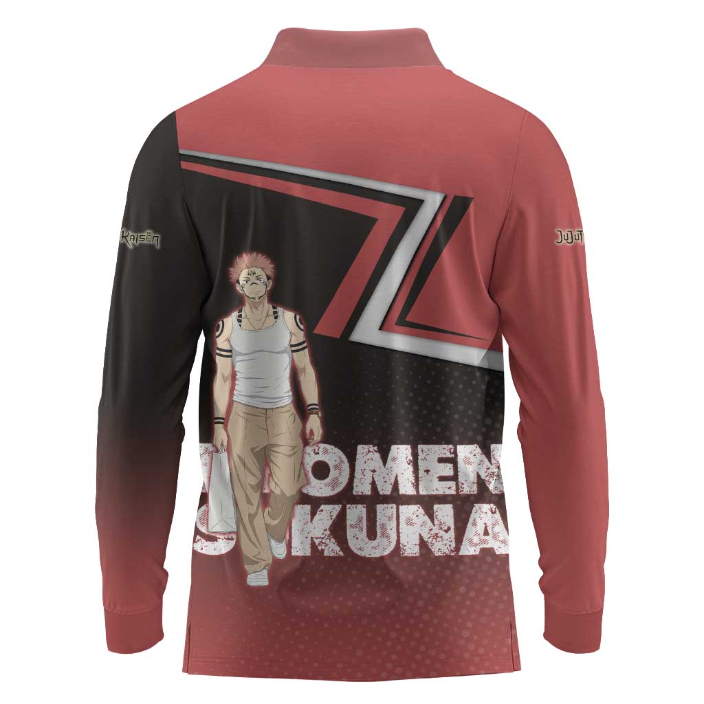 Ryomen Sukuna Long Sleeve Polo Shirt Grunge Anime Poster Style