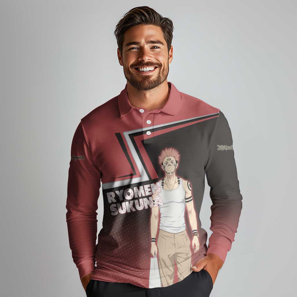Ryomen Sukuna Long Sleeve Polo Shirt Grunge Anime Poster Style