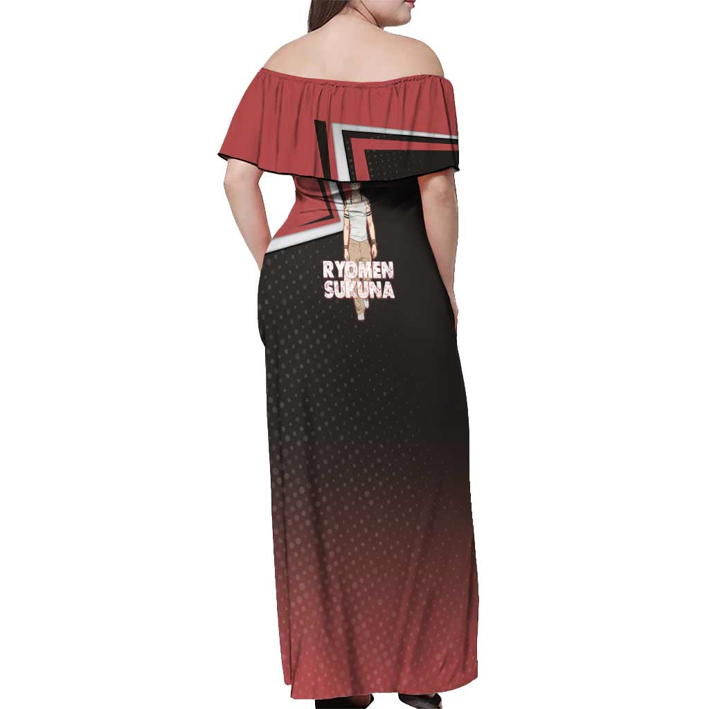 Ryomen Sukuna Off Shoulder Maxi Dress Grunge Anime Poster Style