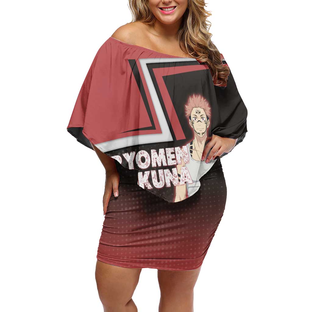 Ryomen Sukuna Off Shoulder Short Dress Grunge Anime Poster Style
