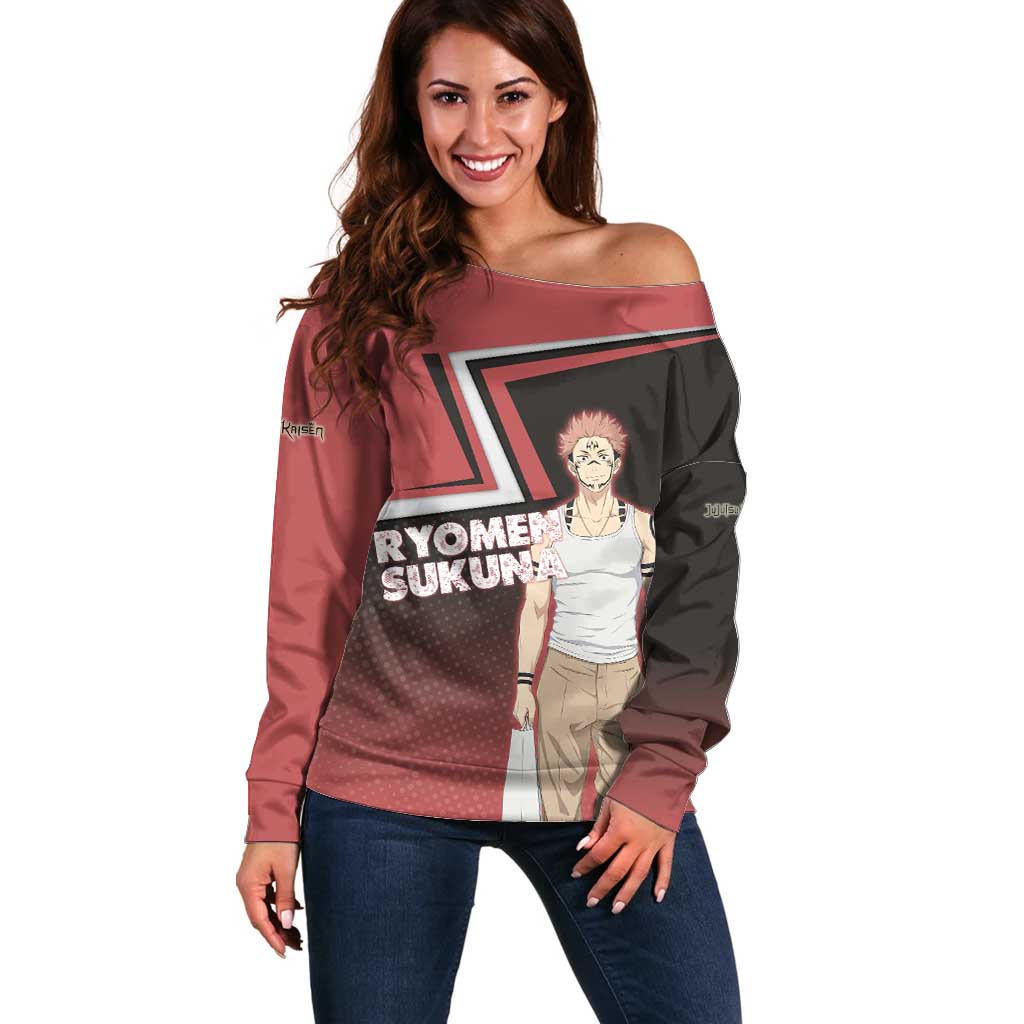 Ryomen Sukuna Off Shoulder Sweater Grunge Anime Poster Style