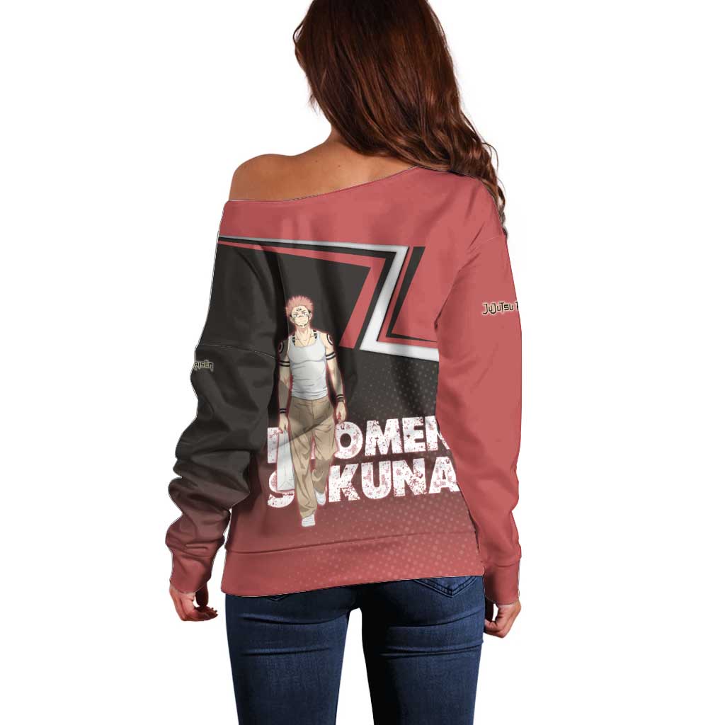 Ryomen Sukuna Off Shoulder Sweater Grunge Anime Poster Style
