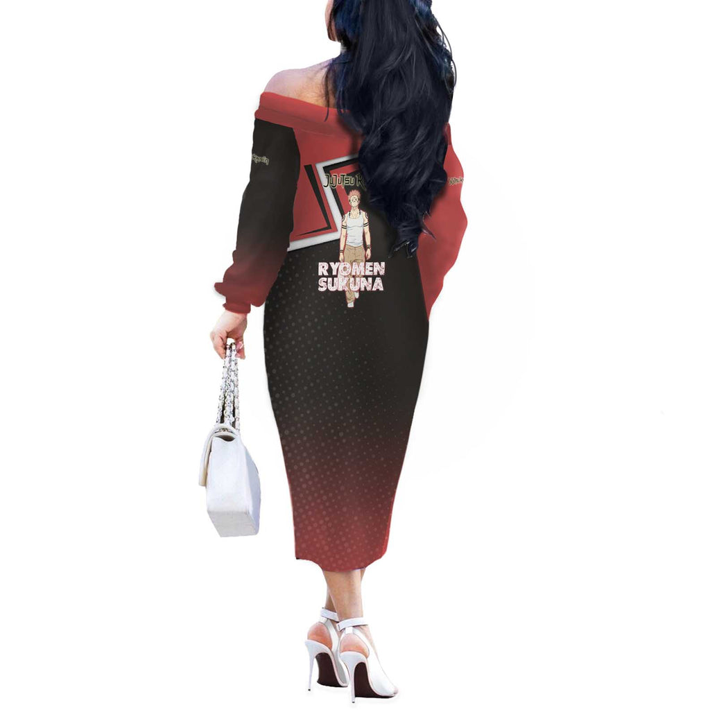 Ryomen Sukuna Off The Shoulder Long Sleeve Dress Grunge Anime Poster Style