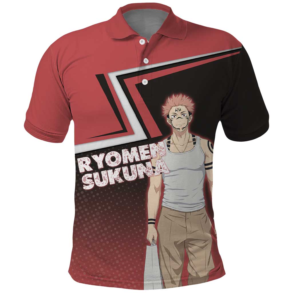 Ryomen Sukuna Polo Shirt Grunge Anime Poster Style