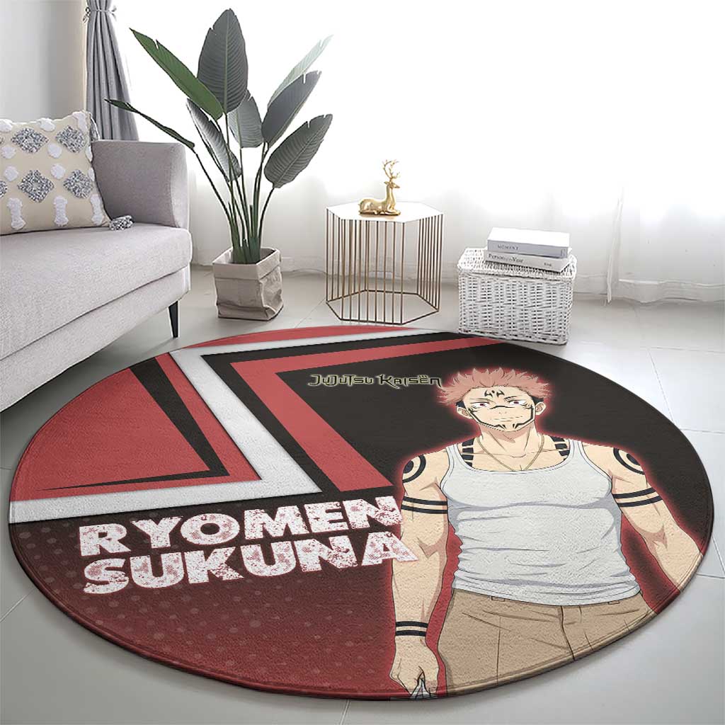 Ryomen Sukuna Round Carpet Grunge Anime Poster Style