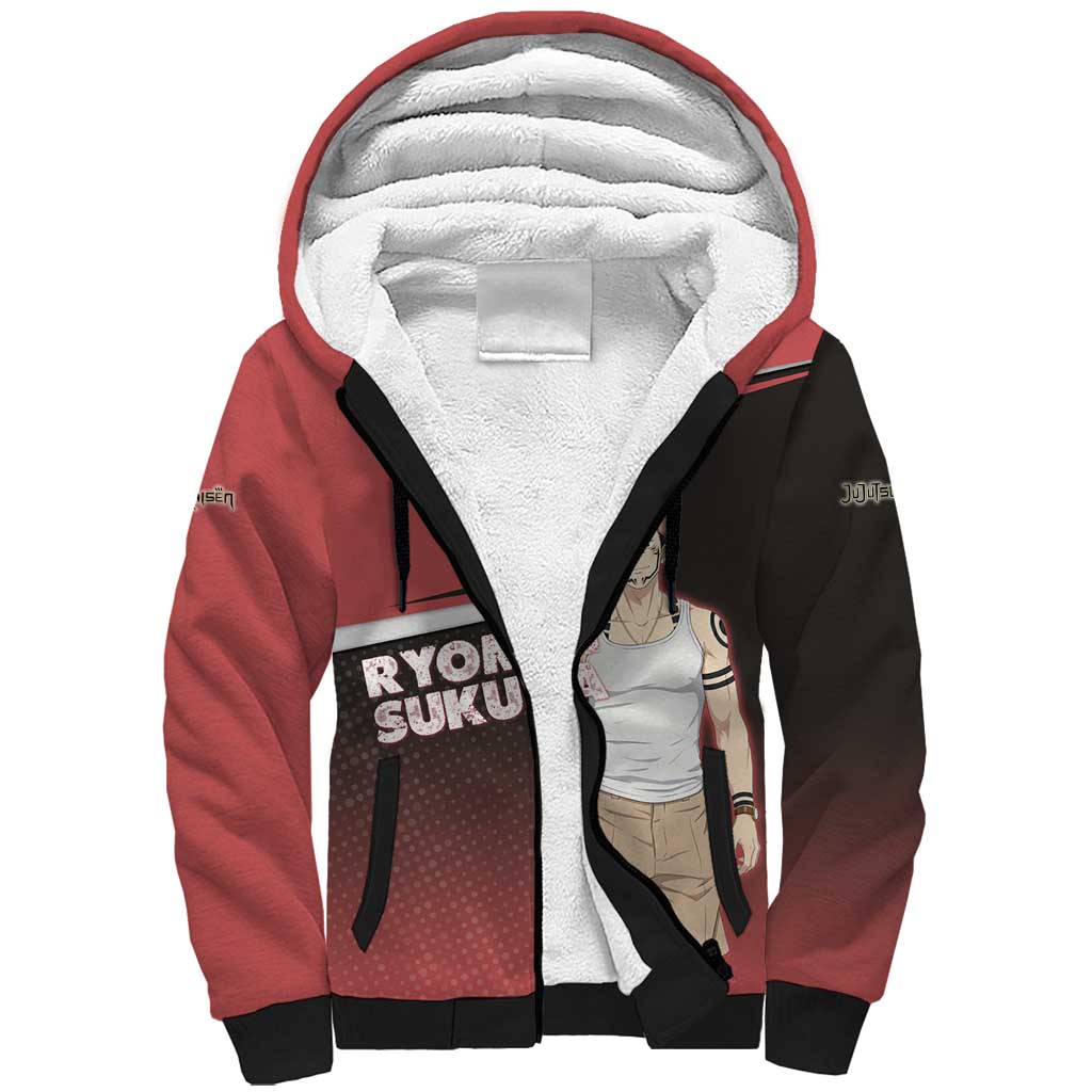 Ryomen Sukuna Sherpa Hoodie Grunge Anime Poster Style