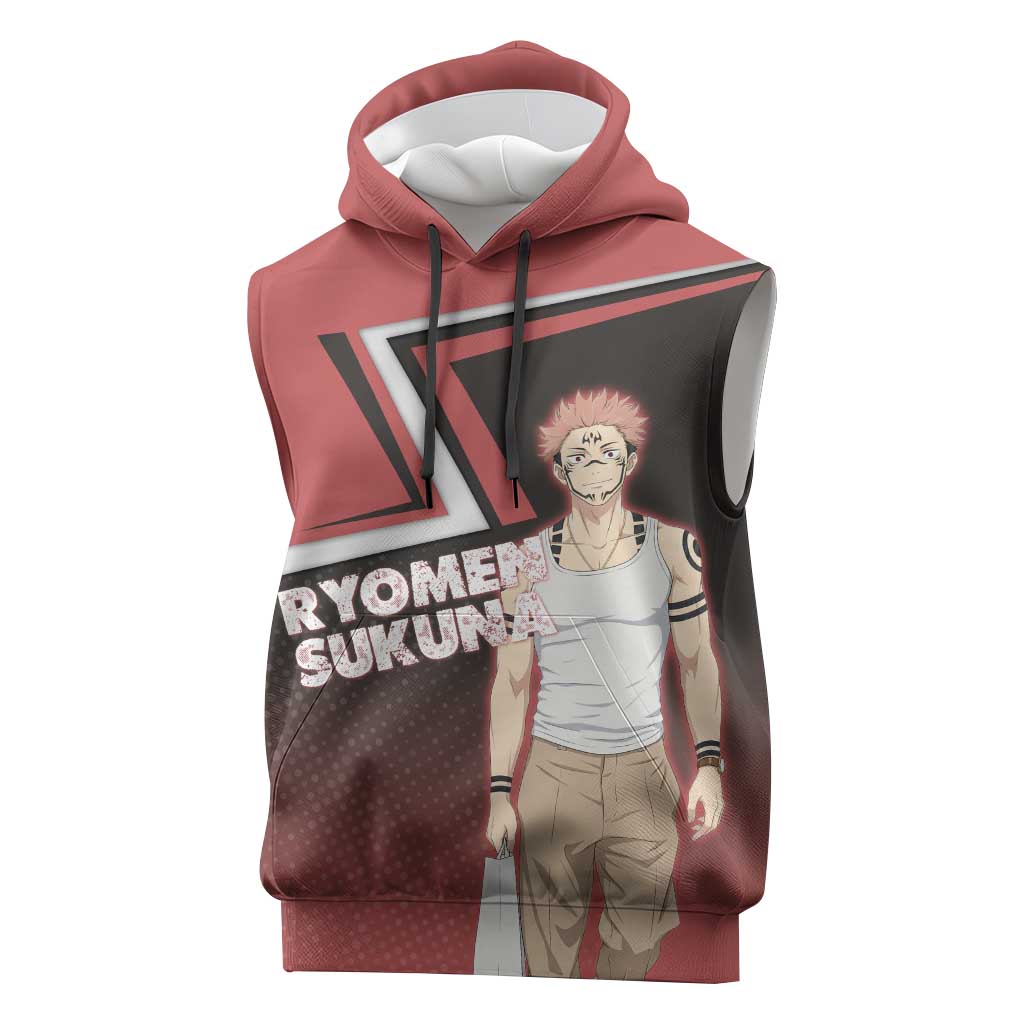 Ryomen Sukuna Sleeveless Hoodie Grunge Anime Poster Style