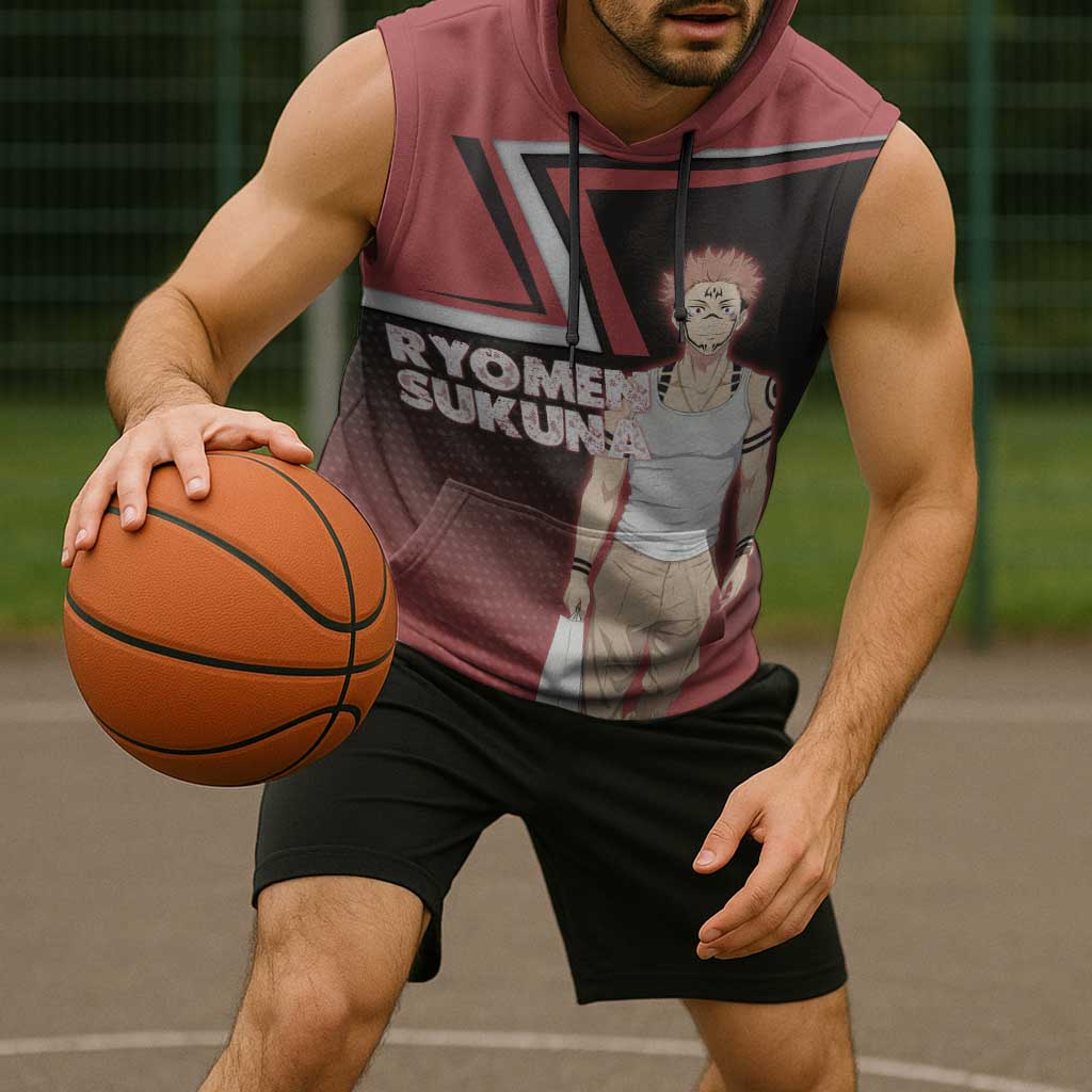 Ryomen Sukuna Sleeveless Hoodie Grunge Anime Poster Style